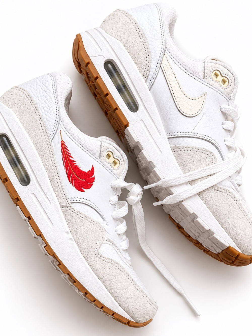 Nike Air Max 1 The Bay Feather Swoosh White Sneakers 6.5Y / Womens 8